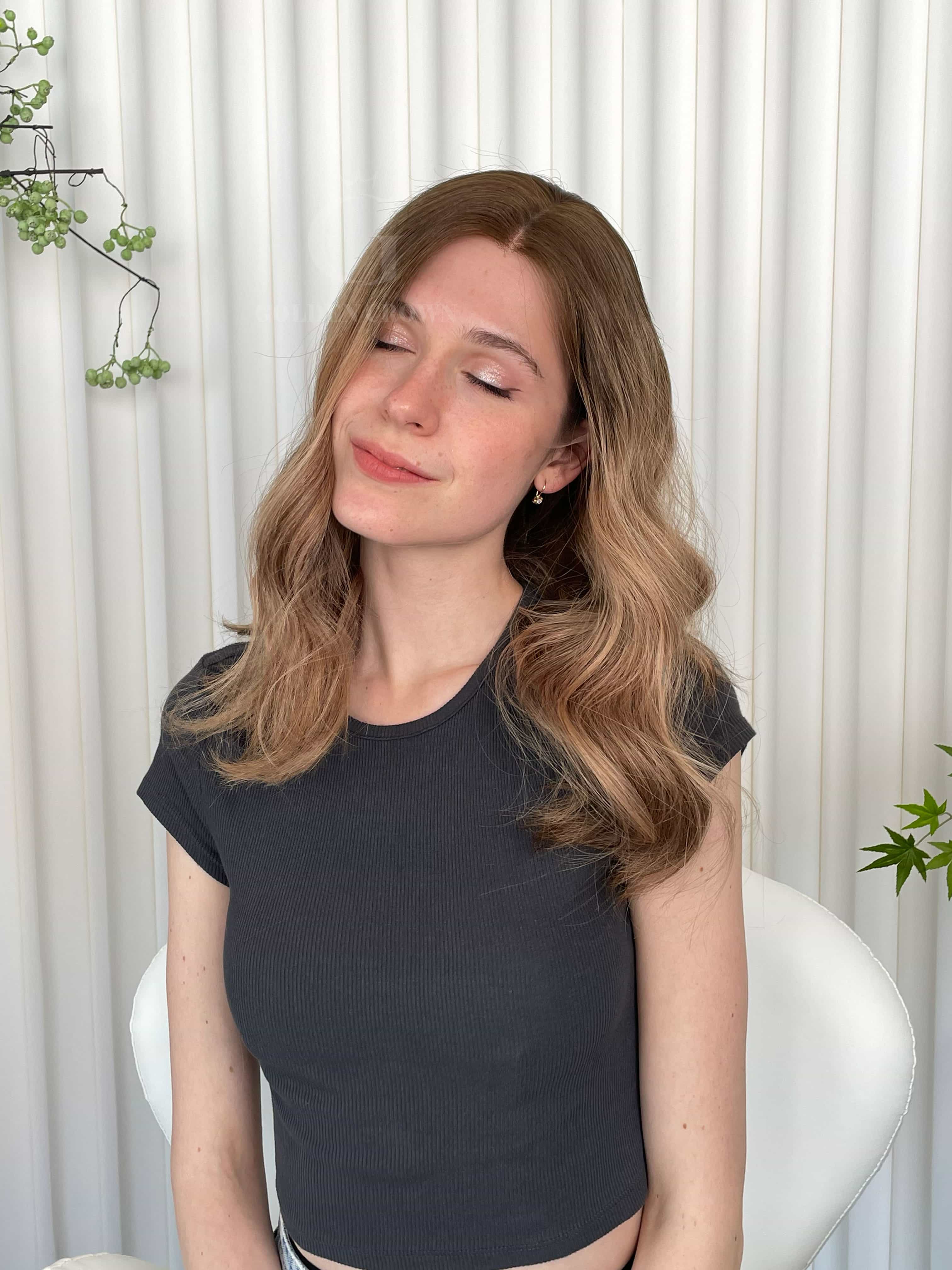 Clara Lace Top Base 100% Human Hair Wigs Model Front View GoldenCrownWigs.com